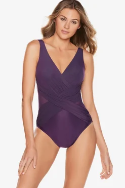 Crossover With Mesh One Piece Swimsuit