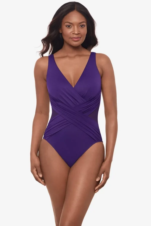 Crossover With Mesh One Piece Swimsuit